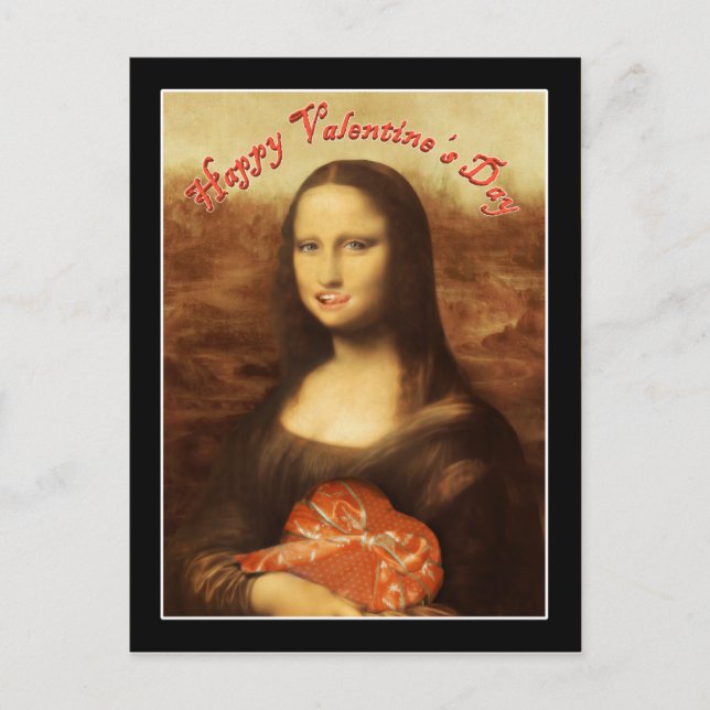 Mona Lisa Heart Valentine's Day Kiss Feiertagspostkarte (Vorderseite)