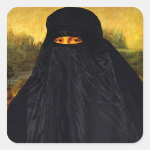 Mona Lisa Hidden Behind Burqa Quadratischer Aufkleber