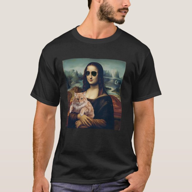 Mona Lisa Holding Cat Kitty Funny Cats Lover Cat D T-Shirt (Vorderseite)