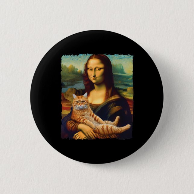 Mona Lisa Holding Cat Portrait Kunstmalerei Button (Vorderseite)
