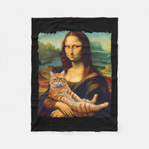 Mona Lisa Holding Cat Portrait Kunstmalerei Fleecedecke