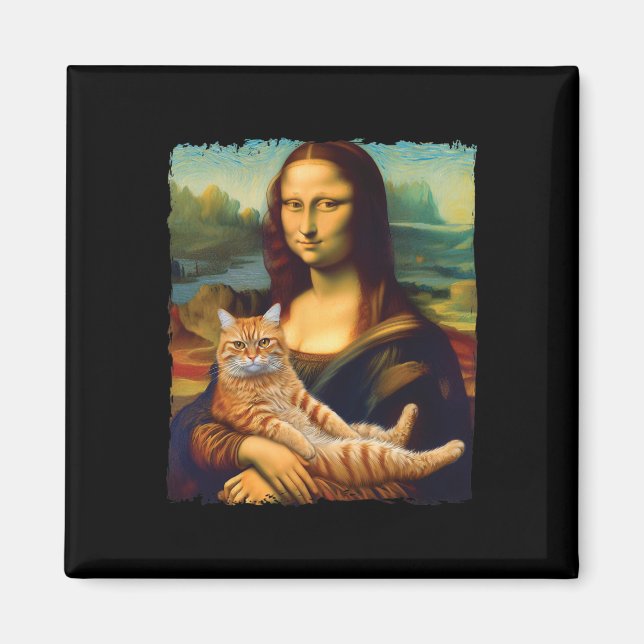 Mona Lisa Holding Cat Portrait Kunstmalerei Magnet (Vorne)