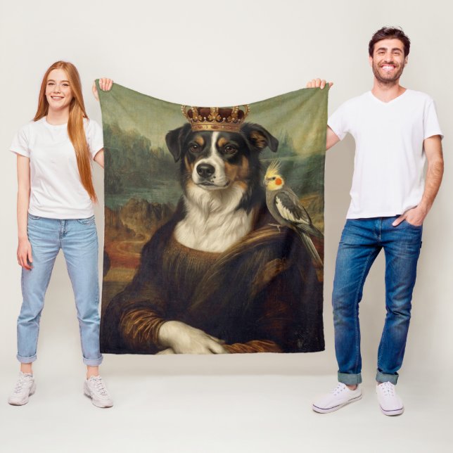 Mona Lisa Hund mit Nymphensittich-Plüschdecke Fleecedecke (Beispiel)