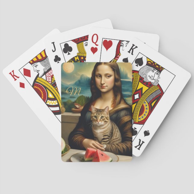 Mona Lisa & ihre Katze  -  Monogramm  Spielkarten (Rückseite)