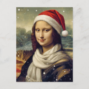 Mona Lisa im Santa-Hut - festliche Stimmung Feiertagspostkarte