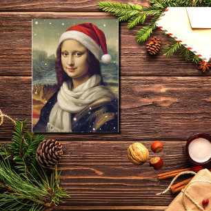 Mona Lisa im Santa-Hut - festliche Stimmung Postkarte