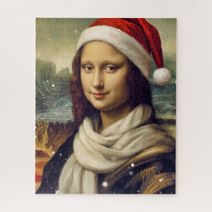 Mona Lisa im Santa-Hut - festliche Stimmung Puzzle