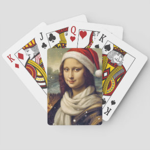 Mona Lisa im Santa-Hut - festliche Stimmung Spielkarten