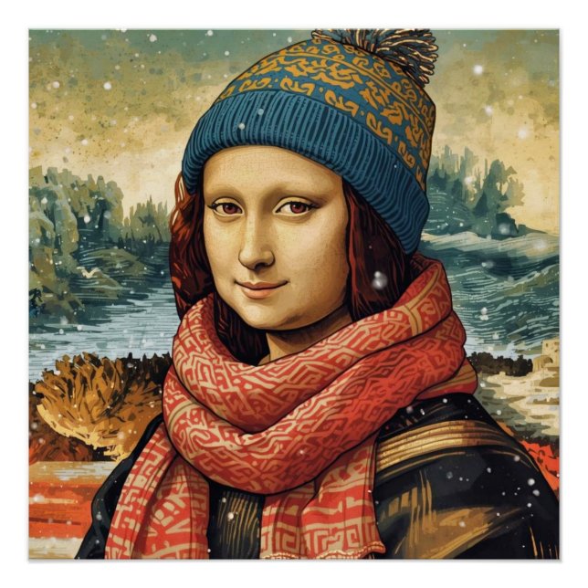 Mona Lisa  in beanie  - winter   vibes Poster (Vorderseite)