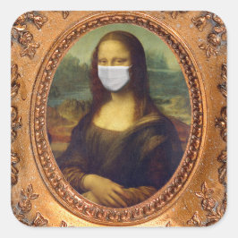 Mona lisa in einer chirurgischen Maske leonardo da Quadratischer Aufkleber