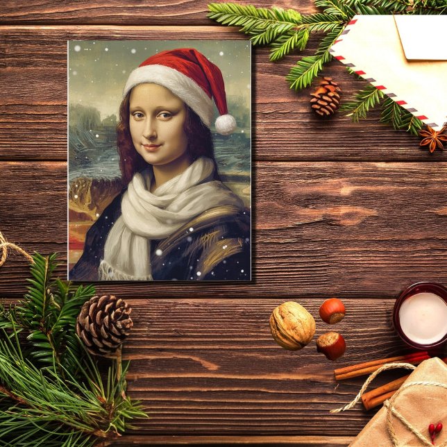 Mona Lisa  in Santa  hat - festive vibes Postkarte (Von Creator hochgeladen)