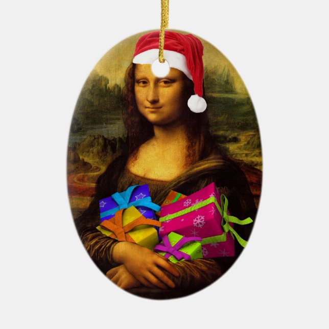 Mona Lisa in Weihnachten Keramik Ornament (Vorne)