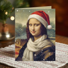 Mona Lisa in Weihnachtsmannmütze - lustiger Spruch
