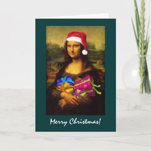 Mona Lisa kommt als Weihnachtsmann Feiertagskarte