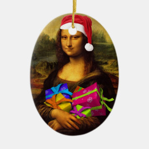 Mona Lisa kommt als Weihnachtsmann Keramikornament