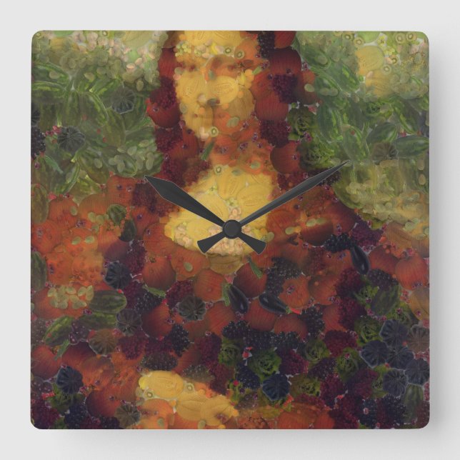 Mona Lisa Lettuce Vegane Kunstparadies Quadratische Wanduhr (Vorderseite)