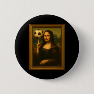 Mona Lisa liebt Fußball und dreht das Ll auf ihrem Button