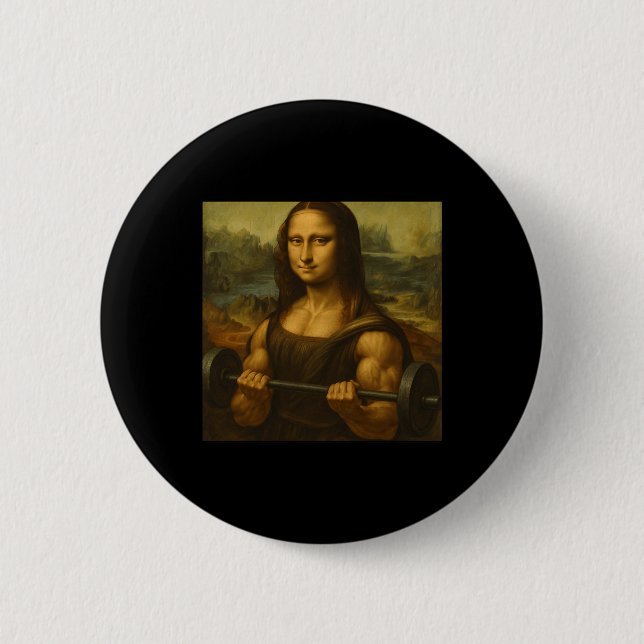 Mona Lisa Lifting Weights Strong Art gewinnt Bodyb Button (Vorderseite)