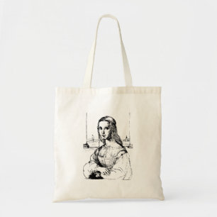 Mona Lisa Line Kunst - Schwarz/Weiß Minimalistisch Tragetasche