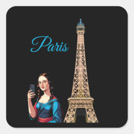 MONA LISA MACHT SELFIE SURREAL PARIS  QUADRATISCHER AUFKLEBER