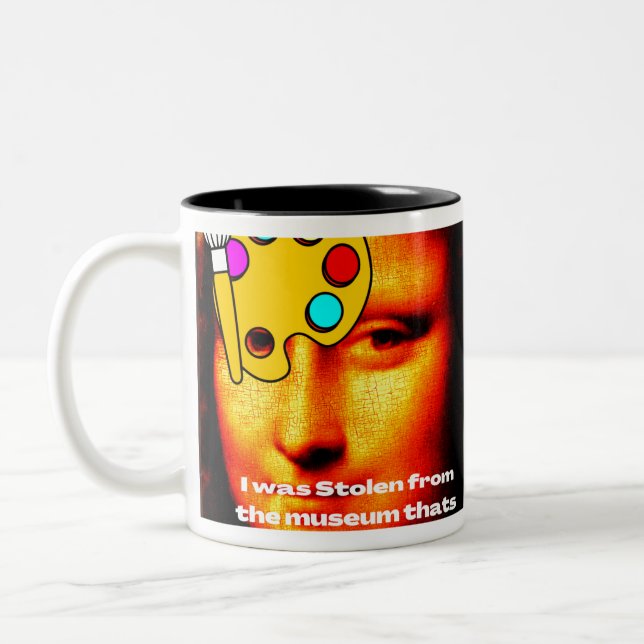 Mona-lisa-Malgeschichte Zweifarbige Tasse (Links)