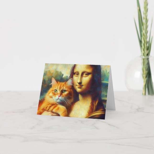 Mona Lisa malt La Gioconda mit Katze Karte (Vorderseite)