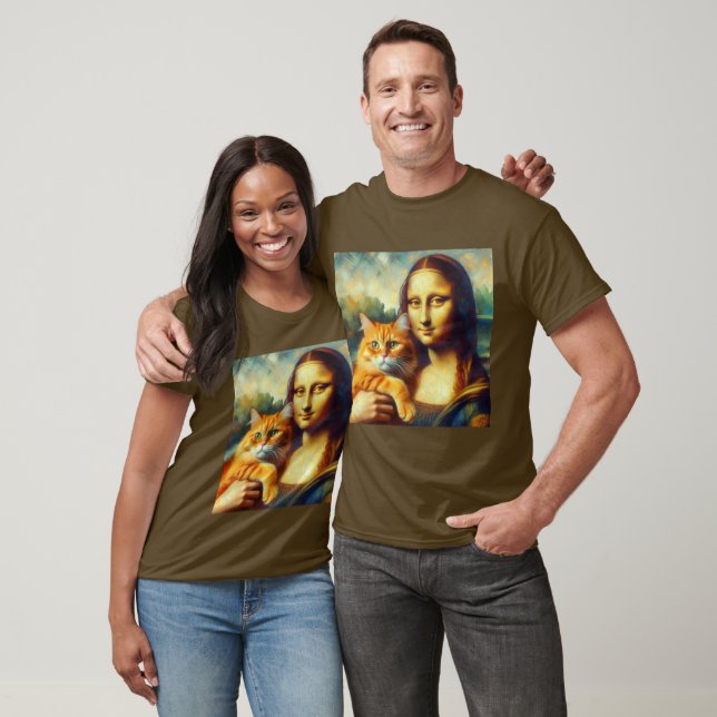 Mona Lisa malt La Gioconda mit Katze T-Shirt (Unisex)