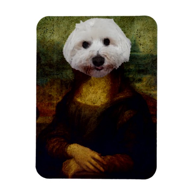 Mona Lisa Maltese Dog Painting Flexible Magnet (Vertikal)