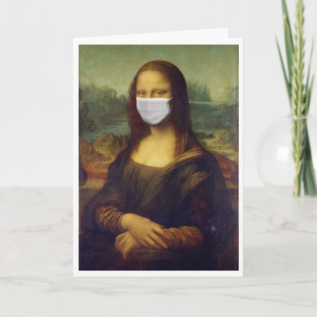 Mona Lisa Mask Social Distance Happy Birthday Card Dankeskarte (Vorderseite)