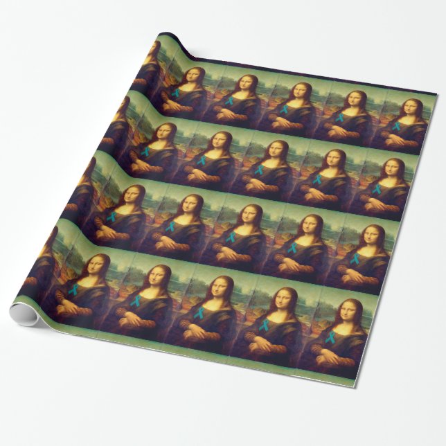 Mona Lisa mit Aquamarinem Band Geschenkpapier (Ungerollt)