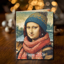 Mona Lisa mit Beanie - Frohes 2026