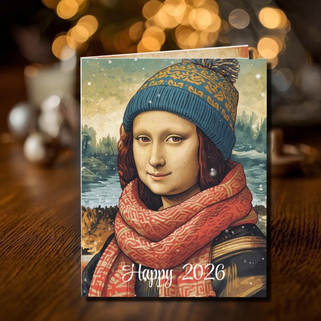 Mona Lisa mit Beanie - Frohes 2026 Karte (Von Creator hochgeladen)