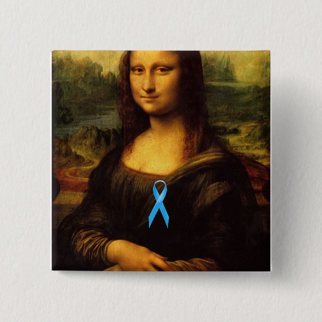 Mona Lisa mit blauer Schleibe Button (Vorderseite)