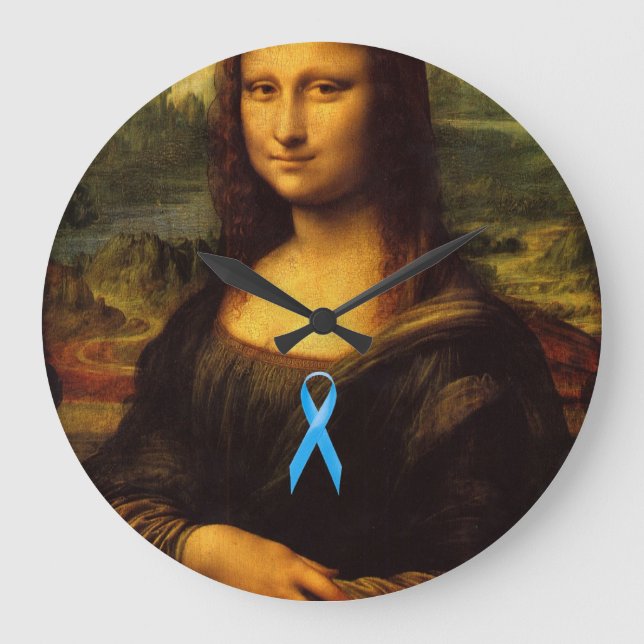 Mona Lisa mit blauer Schleibe Große Wanduhr (Vorderseite)
