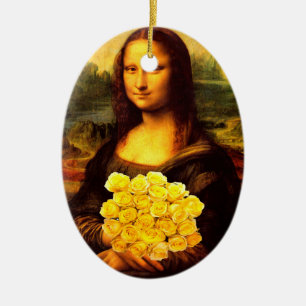 Mona Lisa mit Bouquet aus gelben Rosen Keramik Ornament