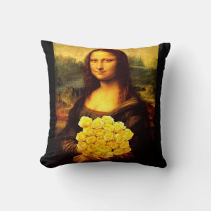 Mona Lisa mit Bouquet aus gelben Rosen Kissen