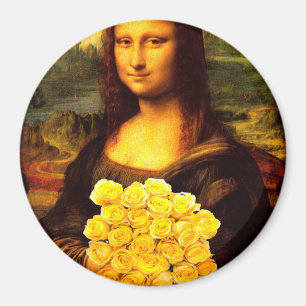 Mona Lisa mit Bouquet aus gelben Rosen Magnet