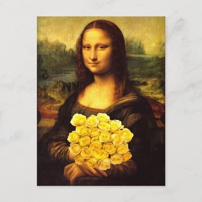 Mona Lisa mit Bouquet aus gelben Rosen Postkarte (Vorderseite)