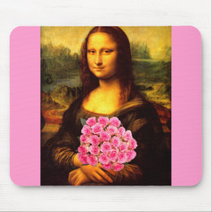 Mona Lisa mit Bouquet aus rosa Rosen Mousepad