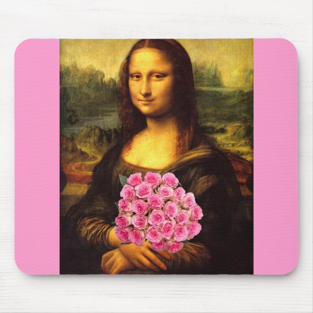 Mona Lisa mit Bouquet aus rosa Rosen Mousepad (Vorne)
