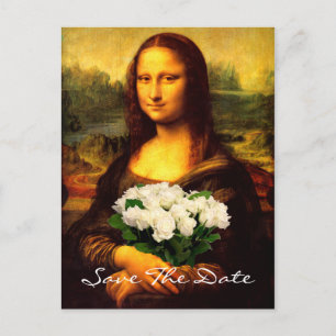 Mona Lisa mit Bouquet aus weißen Rosen Ankündigungspostkarte