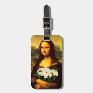 Mona Lisa mit Bouquet aus weißen Rosen Gepäckanhänger