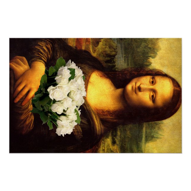 Mona Lisa mit Bouquet aus weißen Rosen Poster (Vorderseite)