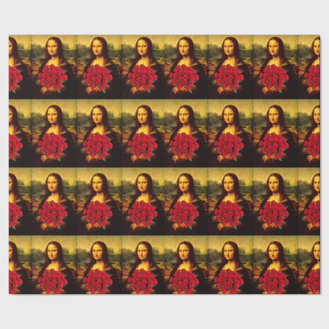 Mona Lisa mit Bouquet von Rote Rosen Geschenkpapier (Saum)