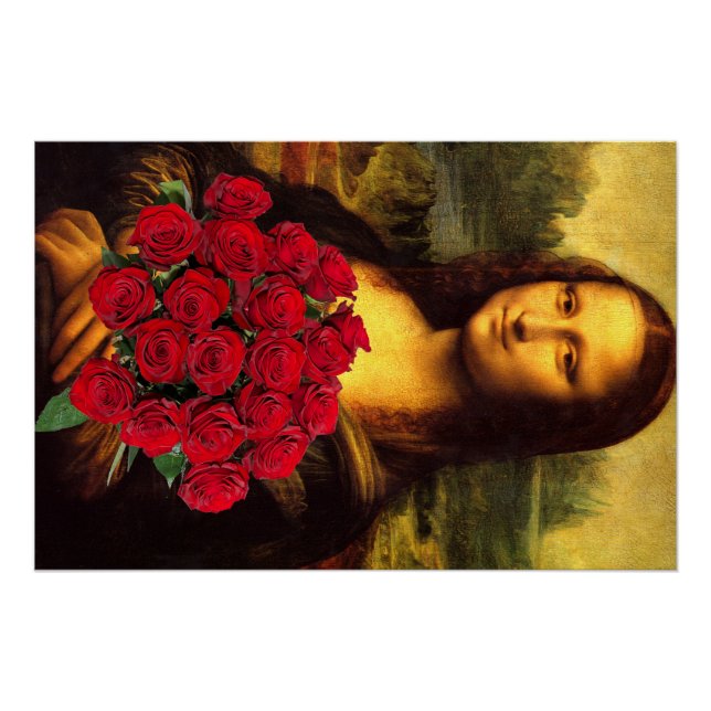 Mona Lisa mit Bouquet von Rote Rosen Poster (Vorderseite)