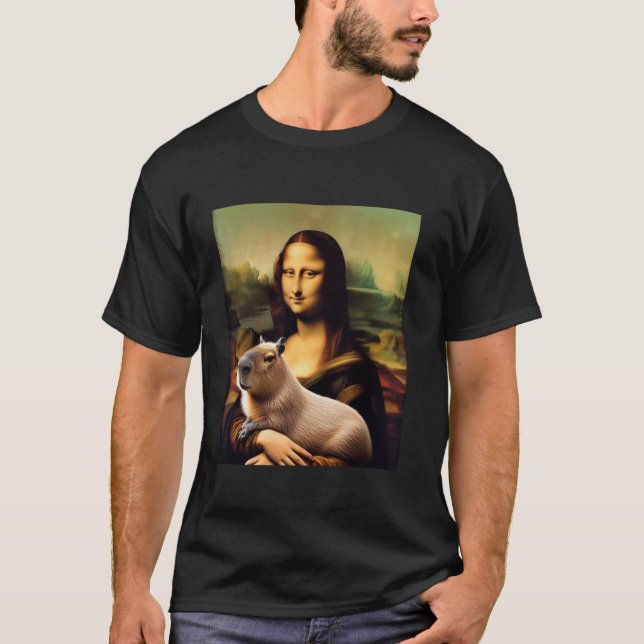 Mona Lisa mit Capybara Funny Art Malerei T-Shirt (Vorderseite)