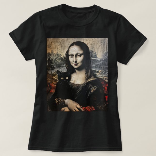 Mona Lisa mit Cat T - Shirt (Design vorne)