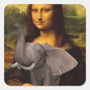 Mona Lisa mit Elephant Parody Quadratischer Aufkleber