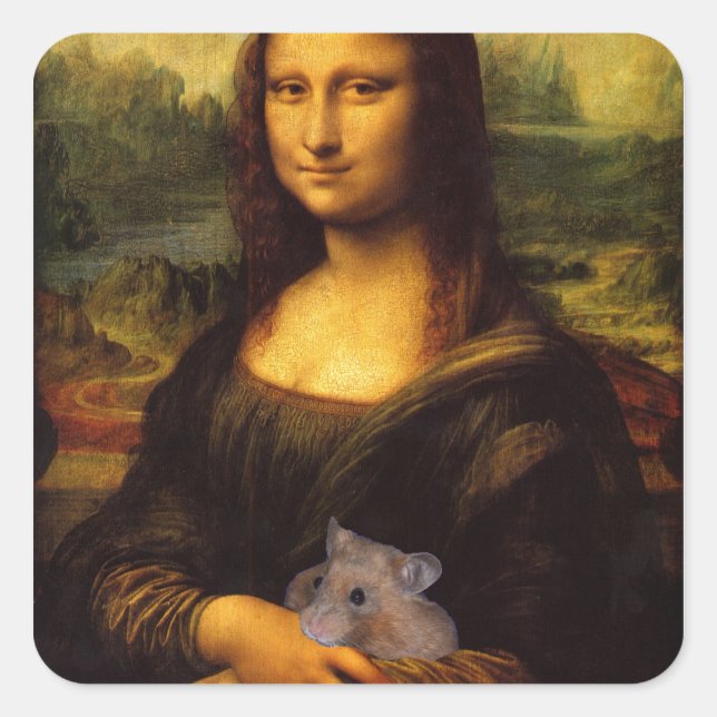 Mona Lisa mit Hamster Quadratischer Aufkleber (Vorderseite)