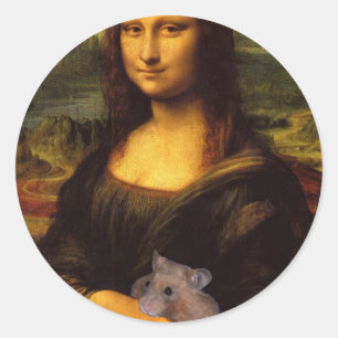 Mona Lisa mit Hamster Runder Aufkleber